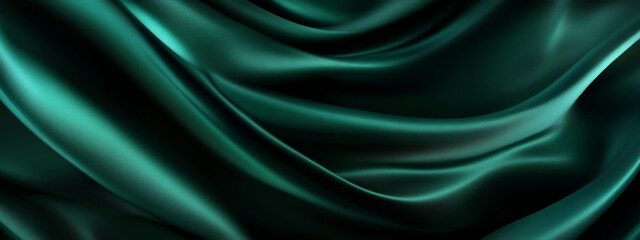 Obraz premium Black aventurine green silk background. Luxurious drapery folds with shimmering glitter and soft gradients. Blank design.