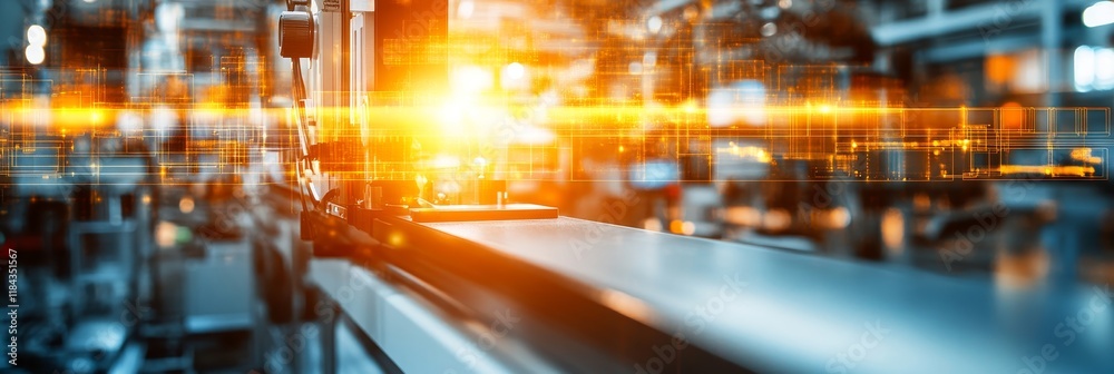 Poster automated conveyor belt system in a smart factory with orange ai network visualization