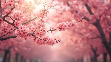 Obraz premium Vibrant Red Spring Blossoms, Cherry Tree in Full Bloom, New Beginnings, Freshness