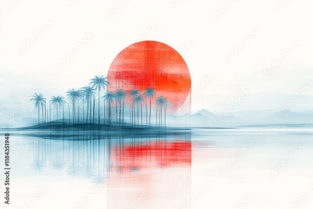 Poster a minimalist design of palm jumeirah, using abstract palm shapes and soft pastel colors for a modern