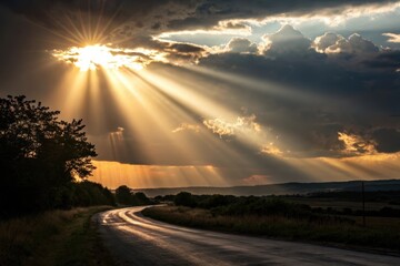 sun rays light from clouds dark background