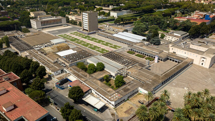 Aerial view of the Mostra d'Oltremare in Naples, one of the primary exhibition complex in Italy....