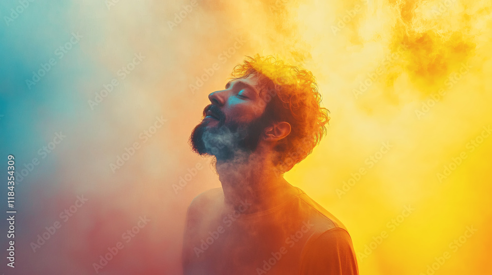 Poster An artist expressing creativity as a form of maintaining a positive and open mindset Positive mindset Stock Photo with side copy space