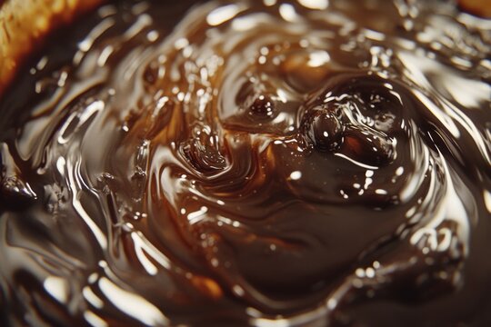 Closeup of rich melted chocolate swirling in a bowl