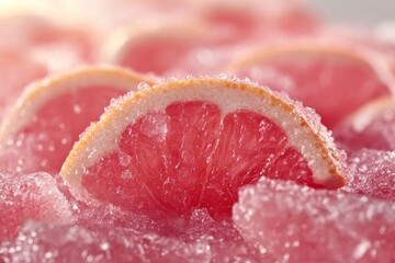Close-up of fresh grapefruit slices with dew drops