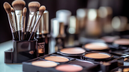 Professional cosmetics set with makeup brushes. Great for beauty artistry and makeup expertise.