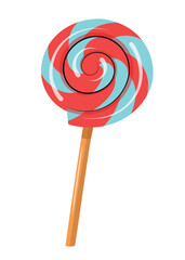 Colorful cartoon style lollipop candy on a stick. Hand drawn isolated vector illustration