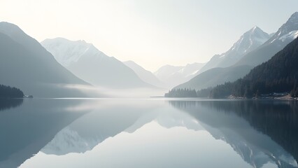 Serene Sunrise, Minimalist White Mountain Lake Reflection Photography