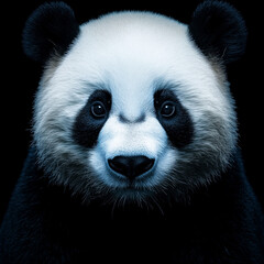 Fototapeta premium Close-up portrait of a panda with detailed fur against a black background
