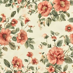 Vintage flower watercolor seamless pattern.