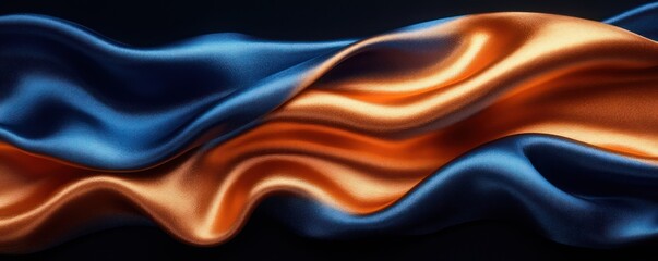 Obraz premium Abstract blue and gold silk fabric waves.