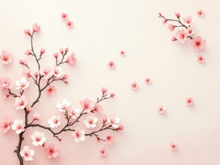 Fototapeta premium Delicate pink cherry blossoms on soft cream background