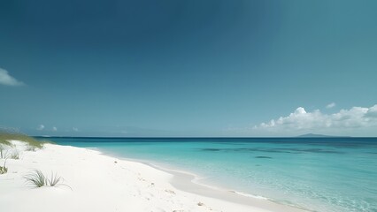 Obraz premium Serene Minimalist Beach Scene, White Sand, Turquoise Water, Navy Sky - Travel Inspiration