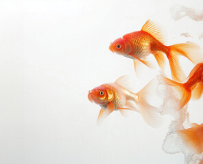 Fototapeta premium Stunning Goldfish Showcase: Vibrant Colors and Graceful Movements Against a Pristine White Background, Creating a Striking Visual Centerpiece