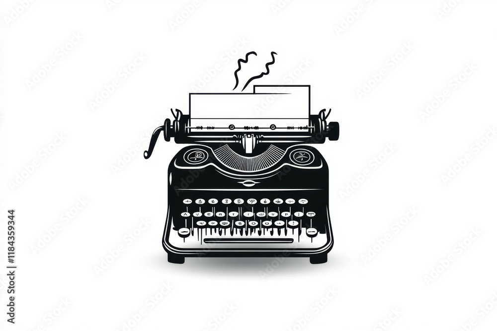 Poster A simple black typewriter icon centered on a clean white background with sharp, clean lines