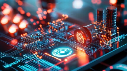Fototapeta premium Illuminated Microchip Circuit Board Depicting Advanced Digital Technology