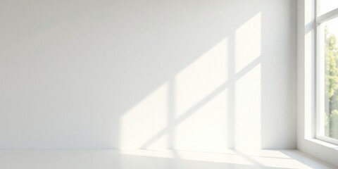 Fototapeta premium Sunlight Illuminates a Minimalist Room Corner with White Walls and a Window