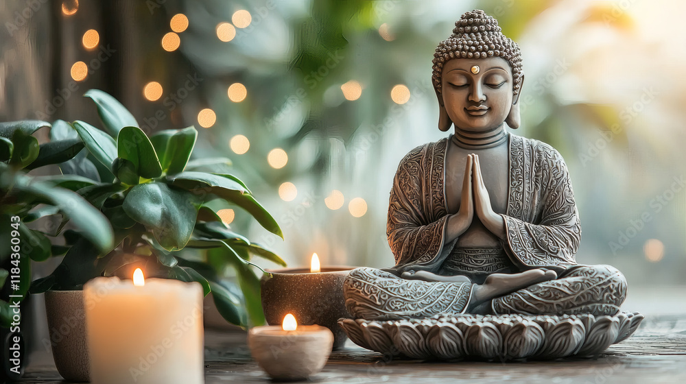 Poster a serene morning routine setup with meditation props fostering self-discipline self-discipline stock
