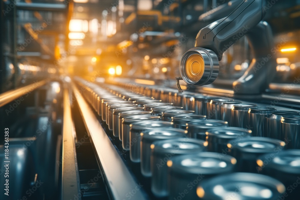 Poster automated can production line: industrial robotics in action