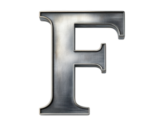 Sleek metal letter f on black background, industrial design element for modern projects