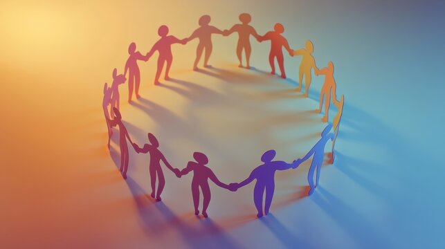 Diverse paper figures holding hands in a circle symbolizing unity and community