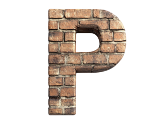 Brick letter p on black, texture, contrast, and minimalist design in typography 
