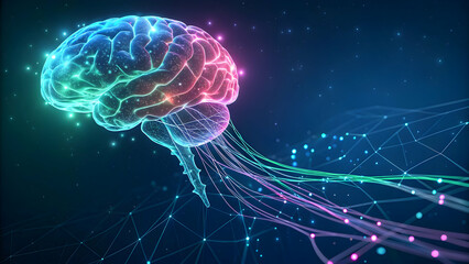 Futuristic Human Brain with Colorful Neural Connections and Waves