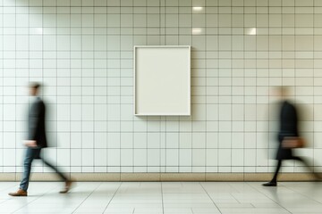People walking in front of posters mockup