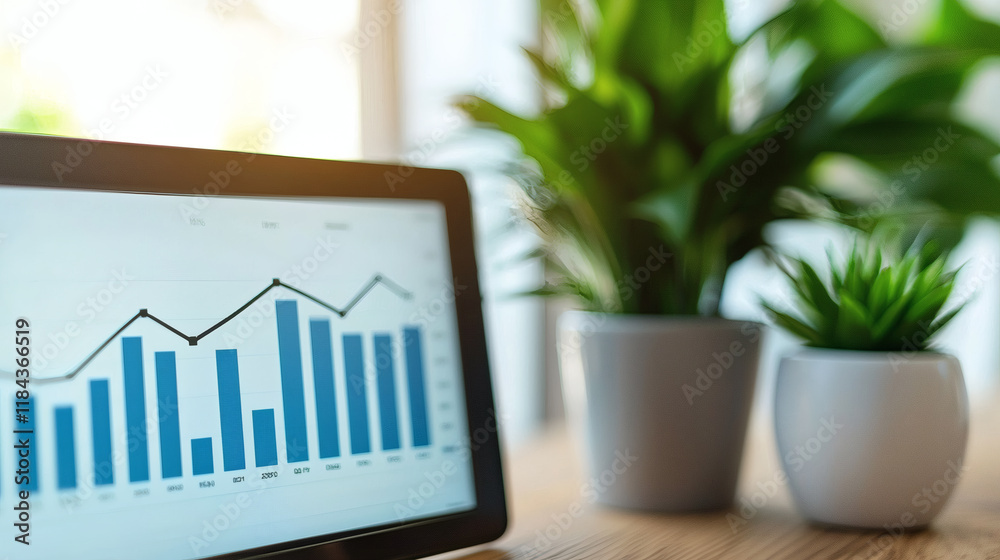 Poster A professional updating a progress tracker with charts and analytics Stock Photo with side copy space.