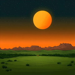 Obraz premium Sunset Landscape Illustration