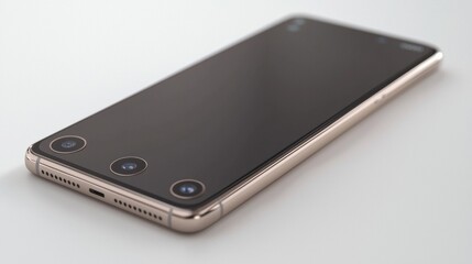 Smartphone with sleek design and advanced camera features on a light surface