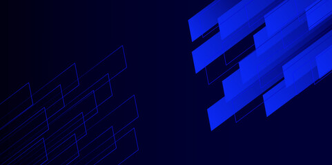 Futuristic modern blue banner background with geometric diagonal overlay layer and glowing lines. Modern simple speed effect geometric shapes