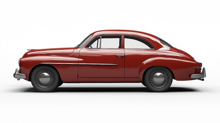 Obraz premium Classic red vintage car parked on a clean surface in a minimalist setting, showcasing its elegant design and curves