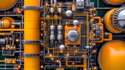Fototapeta premium Industrial Machinery with Pipes and Valves in Modern Engineering Setup