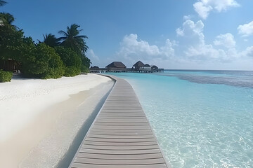 Obraz premium Tropical Beach Wooden Walkway Photo