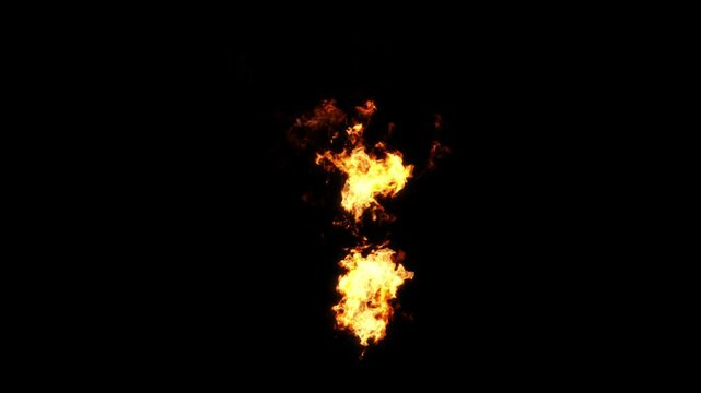 Realistic vertical fire flames spreading on black backgrounds rendering