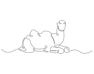 Continuous line drawing of camel. Single line illustration of arabian camel. Dessert animal, dromedary vector outline. Editable outline
