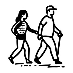 A hand drawn icon of couple walking and holding their hands