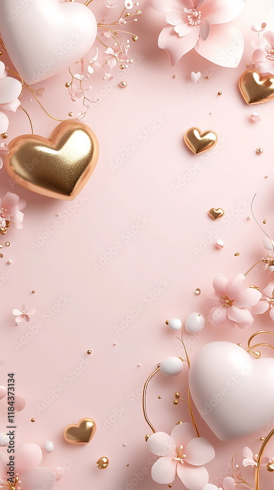 Fototapete romantic valentine's day vertical greeting banner background with empty copy space with light blush 