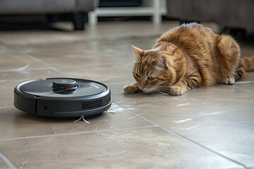 Efficient robot vacuum cleaning pet hair in a cozy home, ideal for pet-friendly spaces.