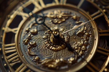 Obraz premium Ornate Clock Face with Intricate Design and Light Reflection