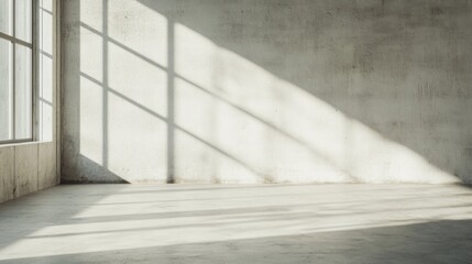 Sunlit empty room with concrete walls and floor.