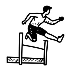 A man running hurdles race, hand drawn icon