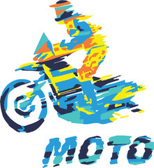 Vibrant abstract motocross rider in dynamic motion.