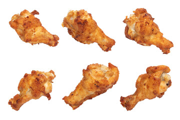 set of fried small chicken drumsticks isolated on transparent background