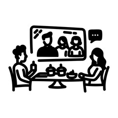 A hand drawn icon showing couple watching tv