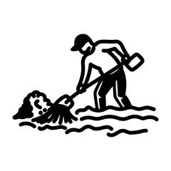 A person raking in garden, hand drawn icon