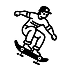 A hand drawn icon of a person skateboarding on board