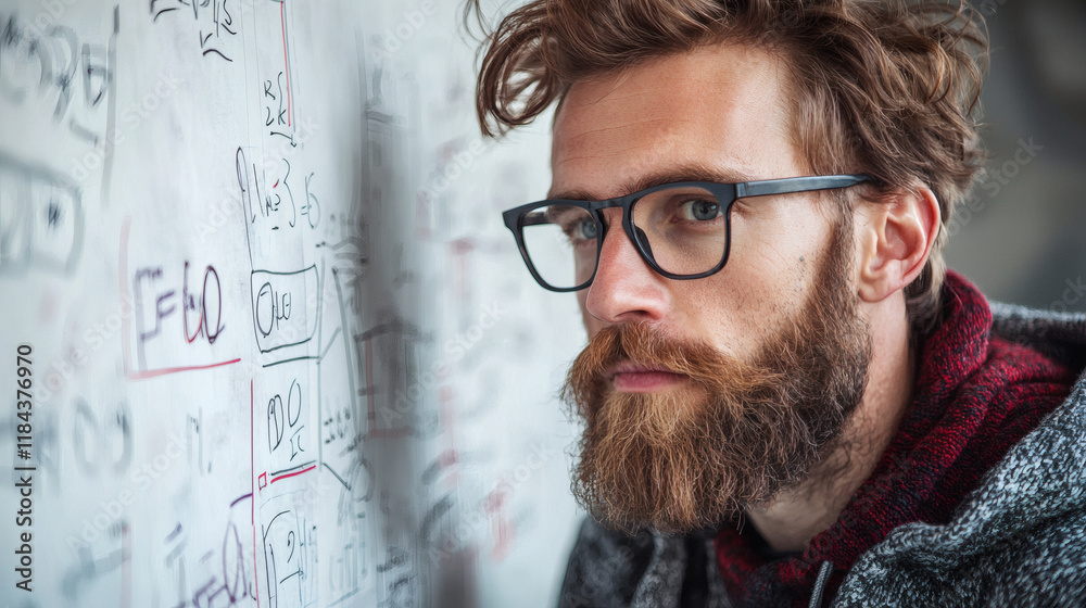 Aufkleber An individual completing tasks efficiently while checking them off on a whiteboard Stock Photo with side copy space.