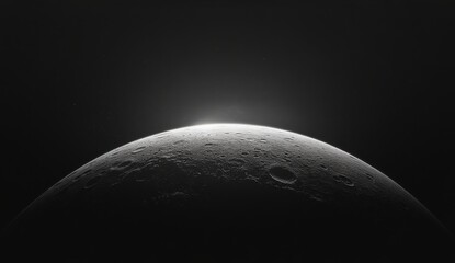 Fototapeta premium A black backdrop featuring the moon’s curved edge glowing white. 